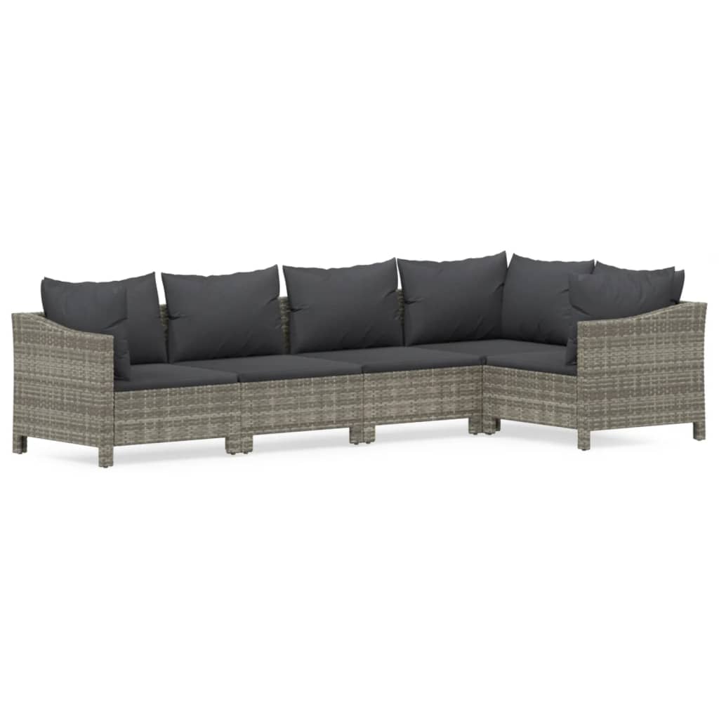 Garden Lounge Set Gray PE rattan 5 Piece Set Modular