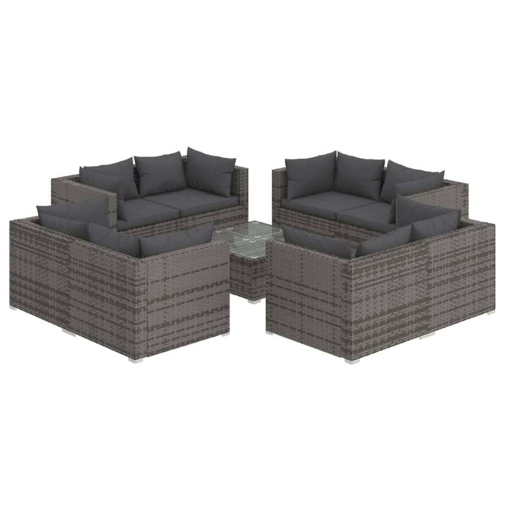 Garden Lounge Set Gray PE Rattan Large Modular