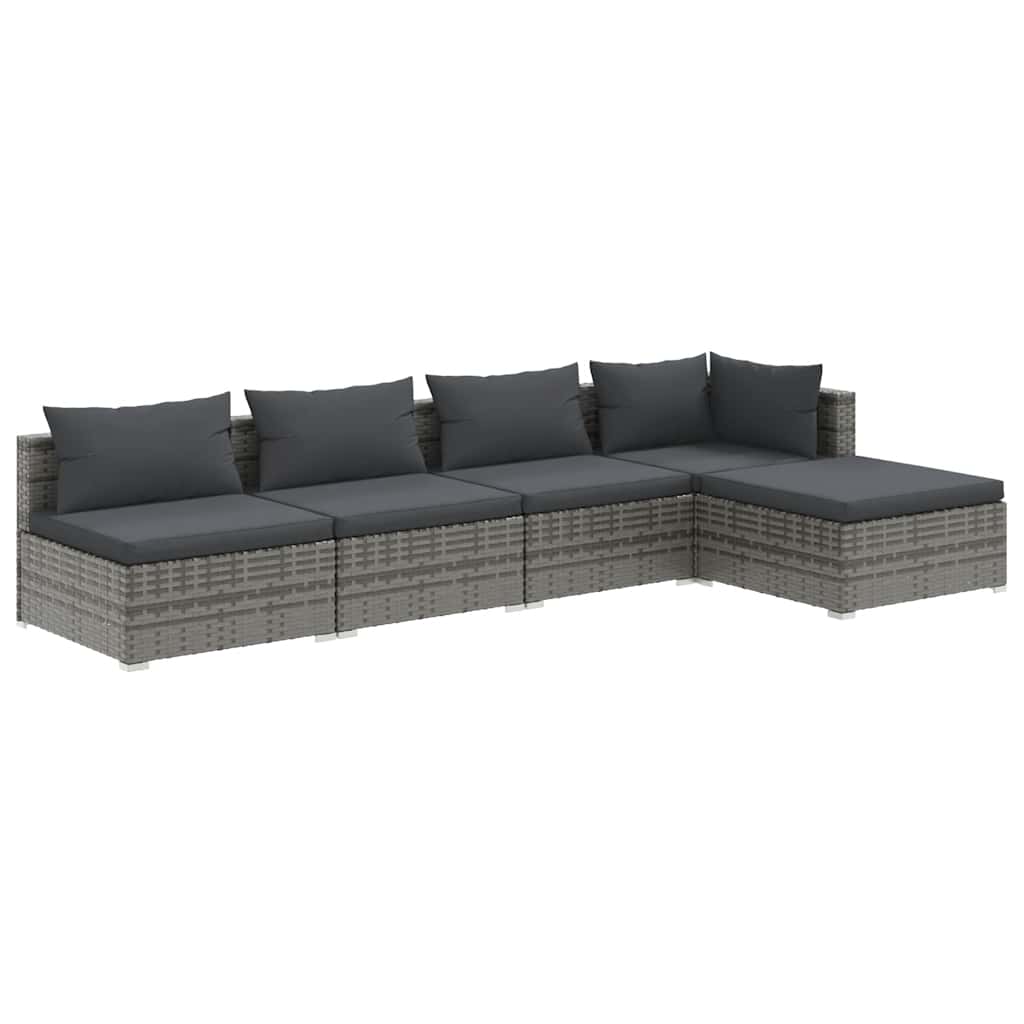 Garden Lounge Set Gray PE rattan, powder-coated steel, plastic