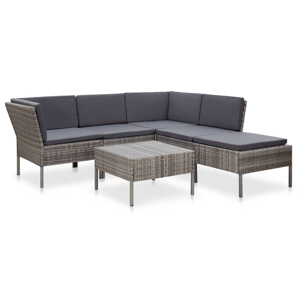Garden Lounge Set Gray Poly Rattan, Powder-Coated Steel, Polyester