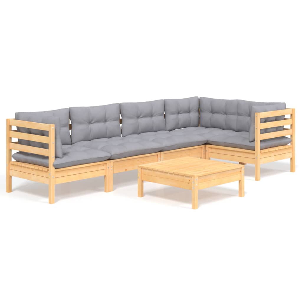 Garden Lounge Set Gray Solid pine wood, fabric (100% polyester)