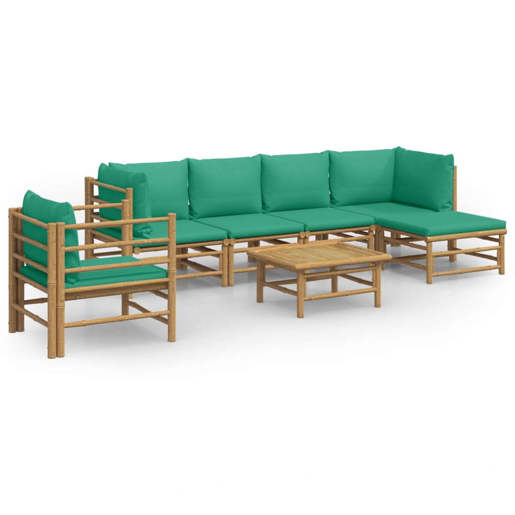 Garden Lounge Set Green Bamboo, 100% polyester Large Modular