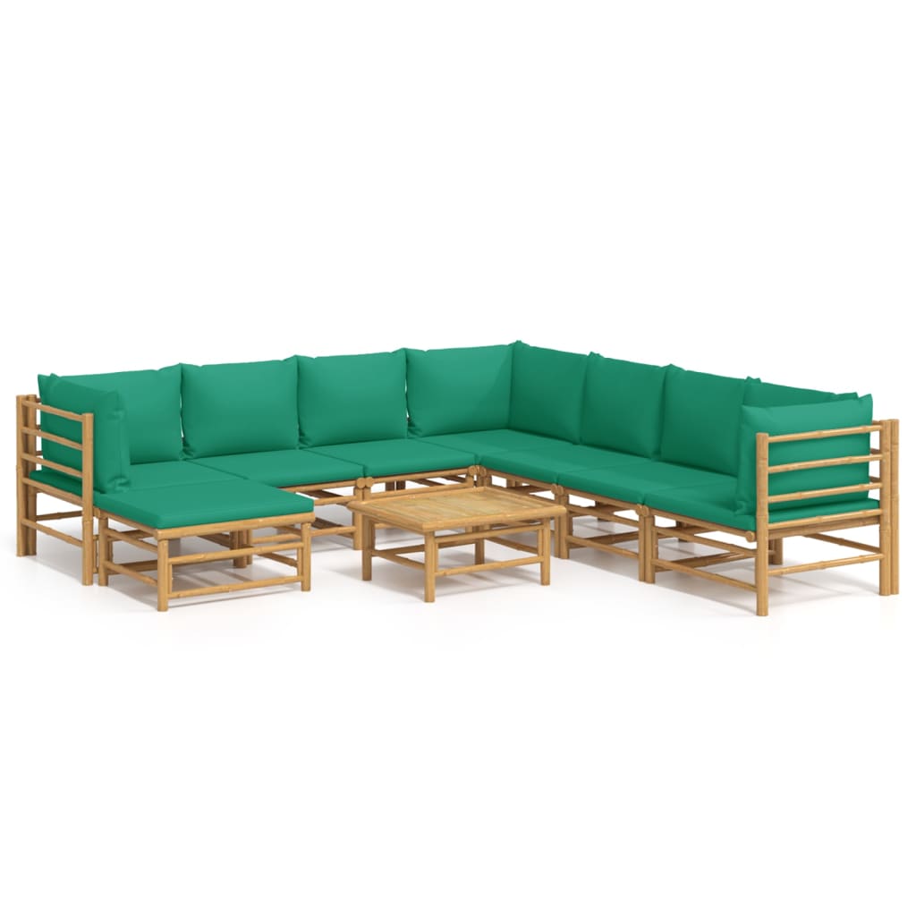 Garden Lounge Set Green Bamboo, Fabric (100% polyester) 9 Piece Set