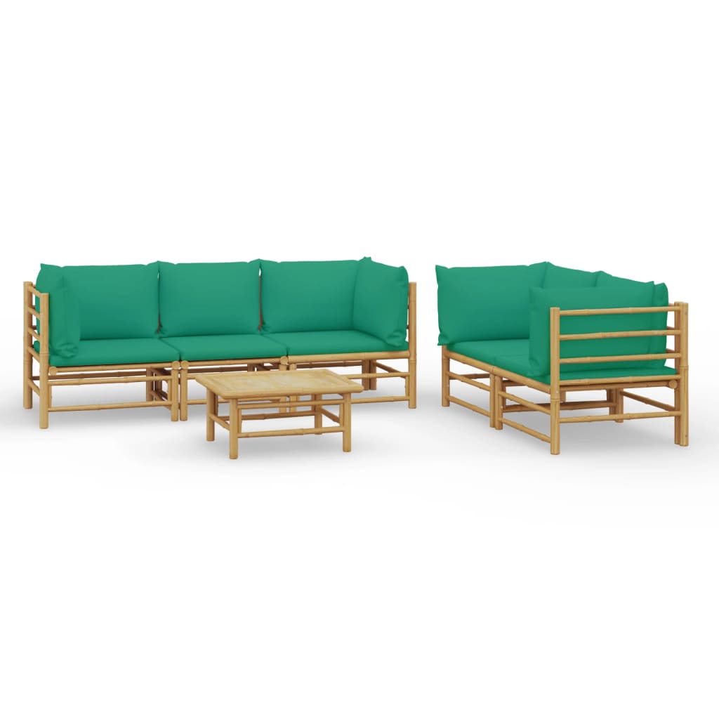 Garden Lounge Set Green Bamboo, Polyester Large Modular