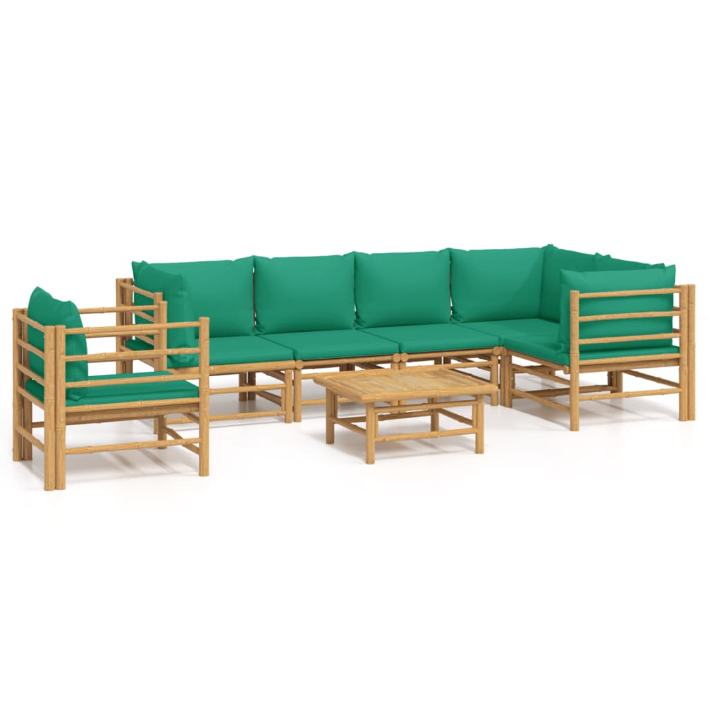 Garden Lounge Set Green cushions, natural bamboo