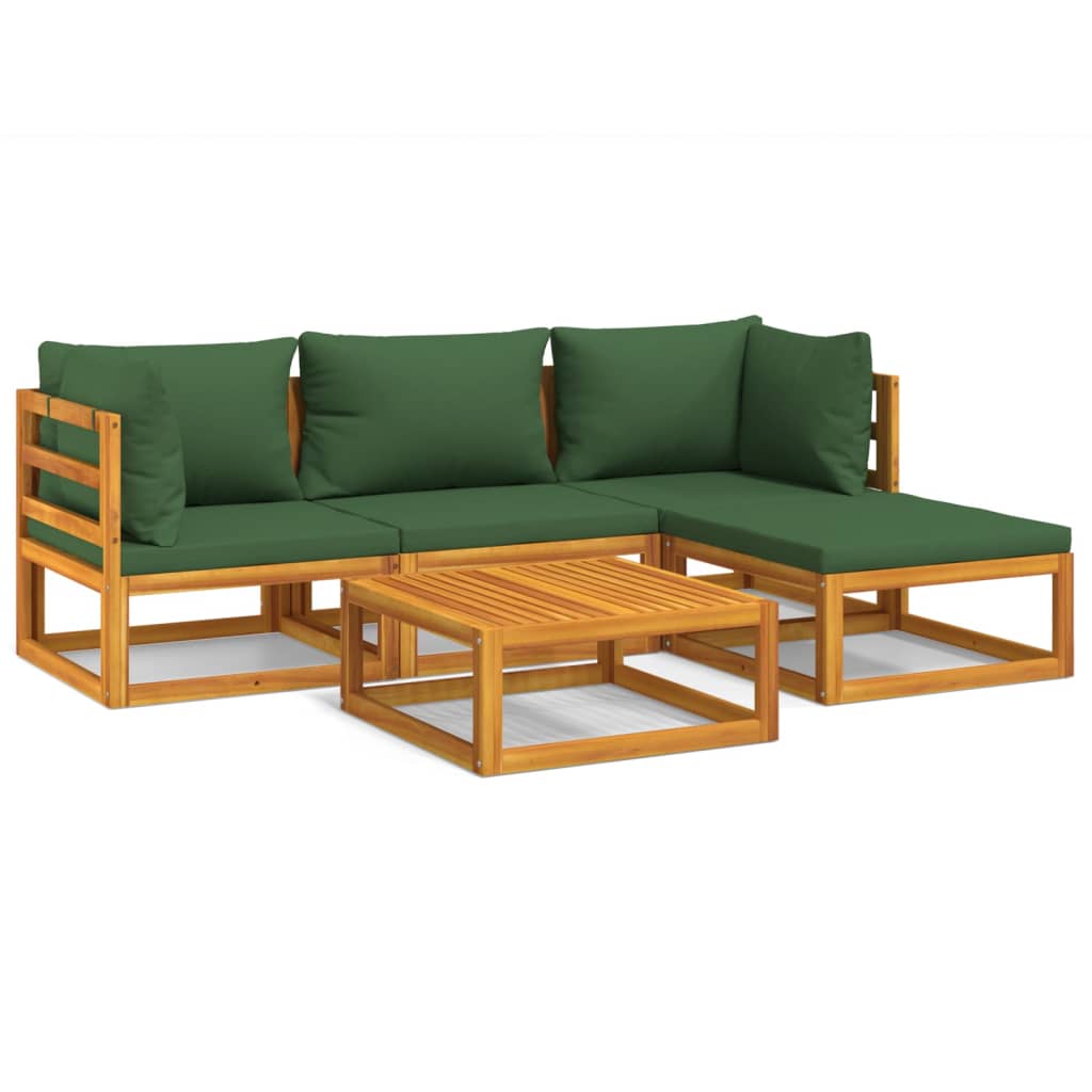 Garden Lounge Set Green cushions with natural wood