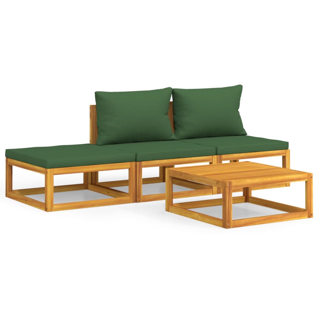 Garden Lounge Set Green, Natural Solid Acacia wood, Polyester Fabric
