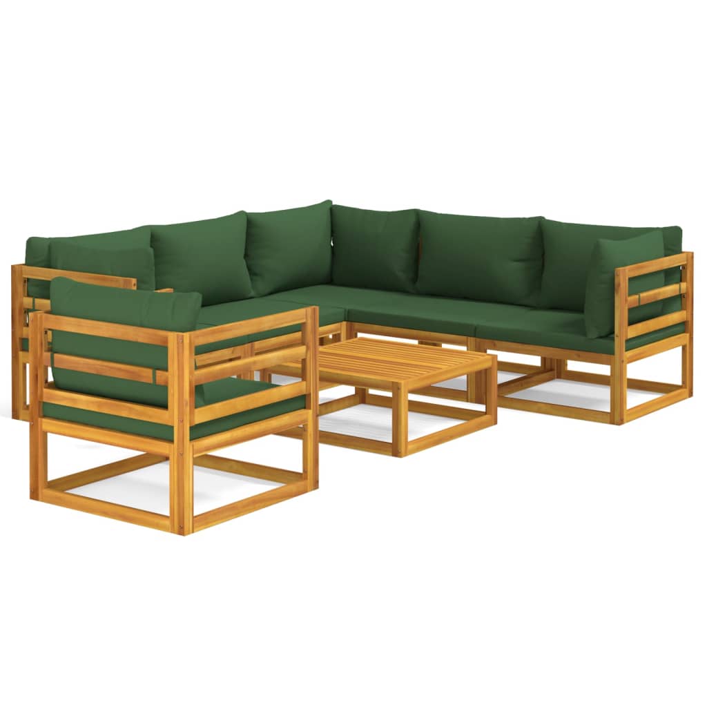 Garden Lounge Set Green, Natural Wood