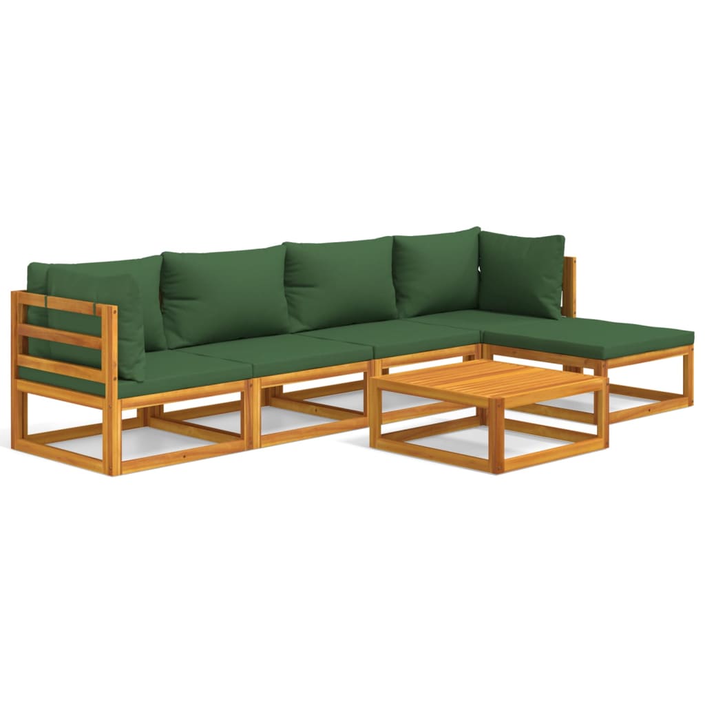 Garden Lounge Set Green, Natural Wood Solid Acacia wood, Polyester