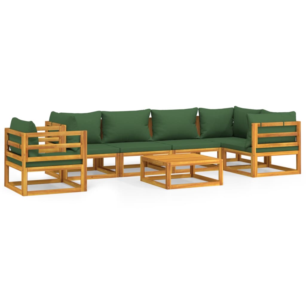 Garden Lounge Set Green Solid Acacia wood, Polyester fabric Large