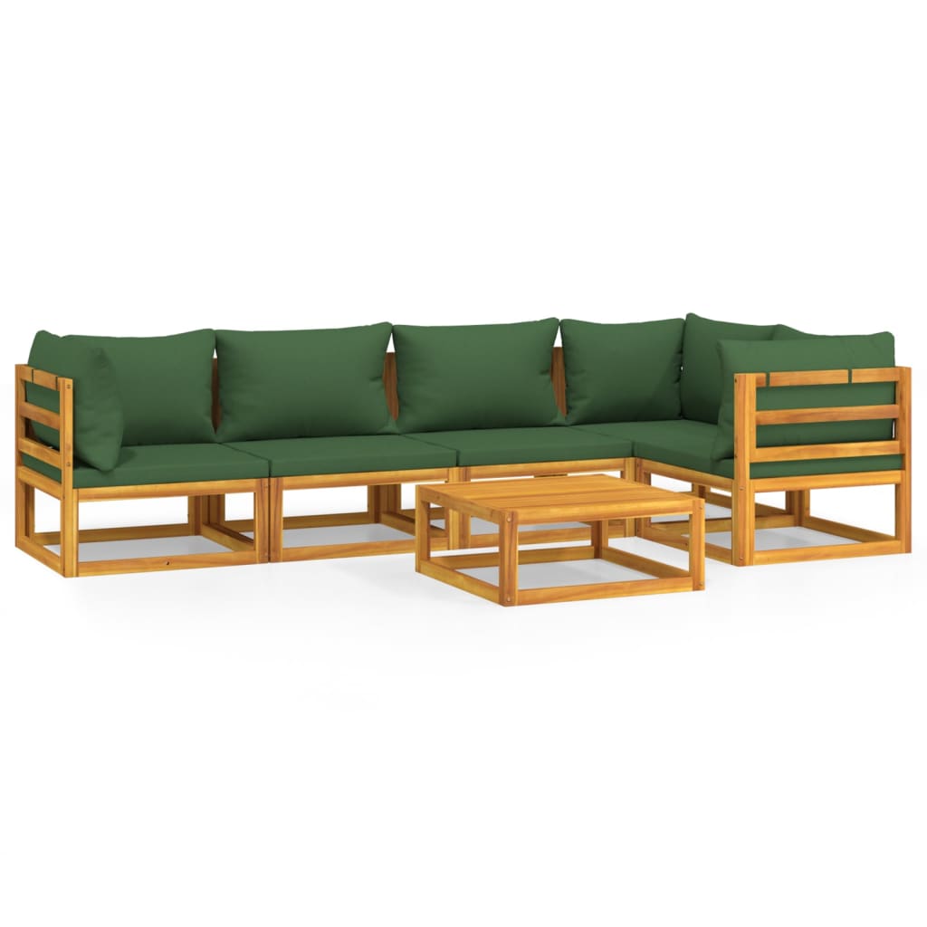 Garden Lounge Set Green Solid Acacia Wood, Polyester Medium