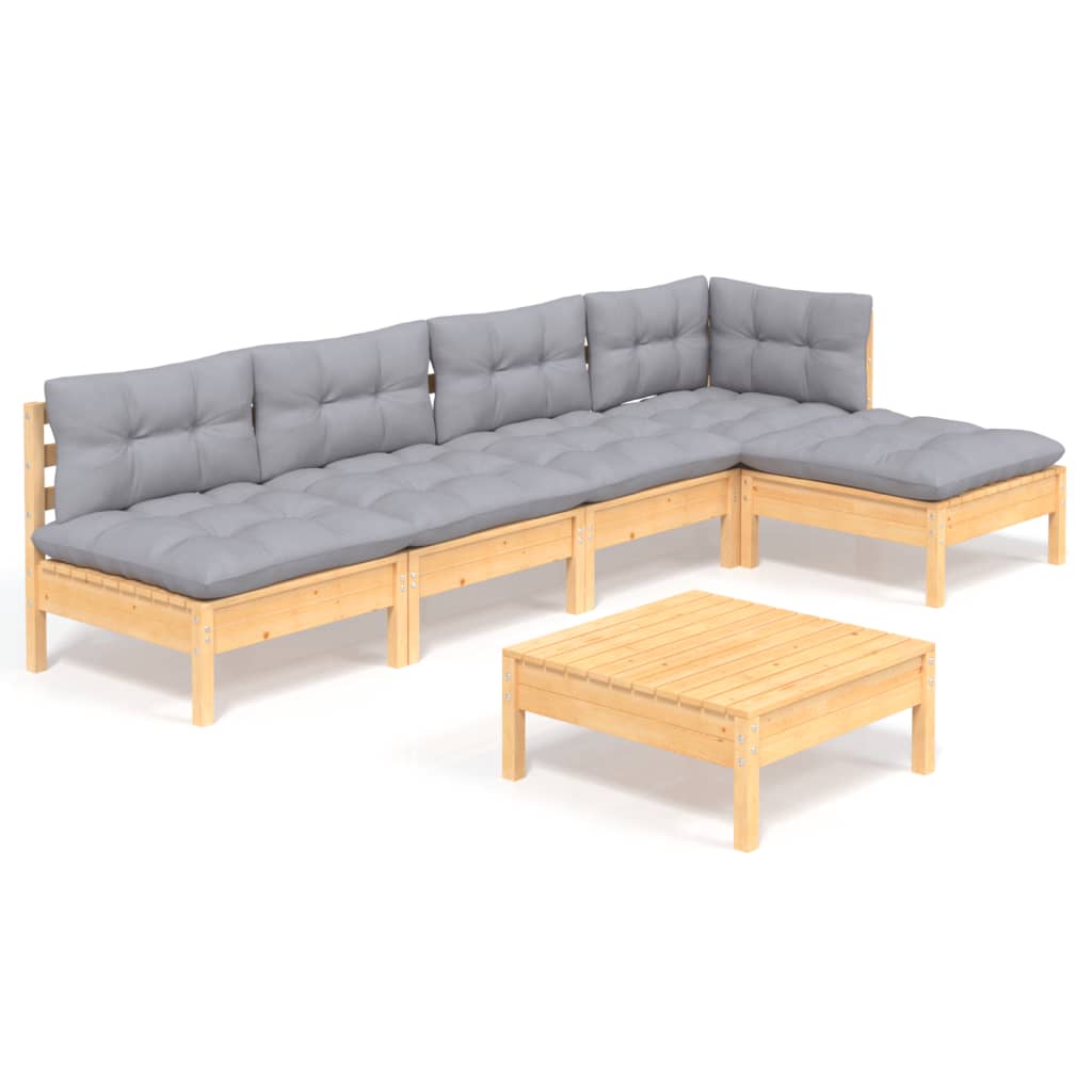 Garden Lounge Set Grey and natural wood