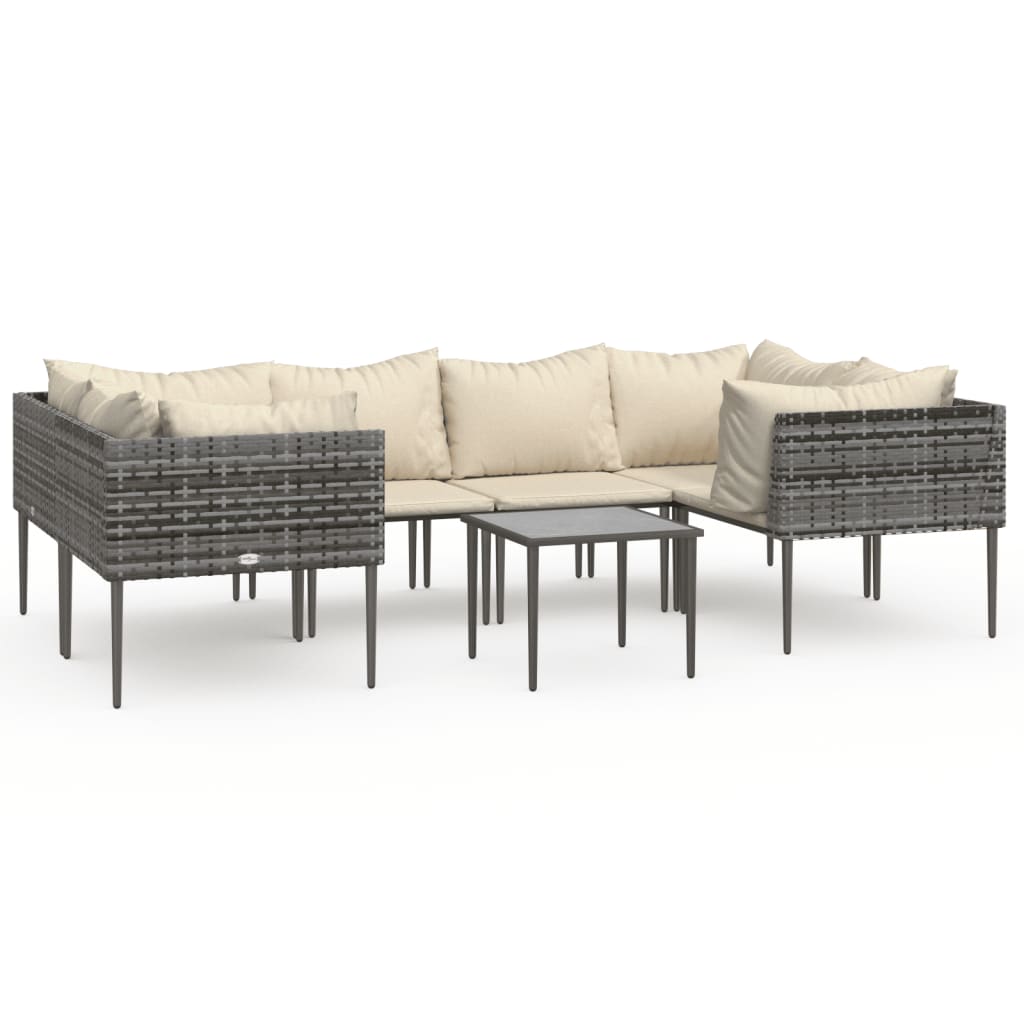 Garden Lounge Set Grey, Beige PE Rattan, Steel, 100% Polyester