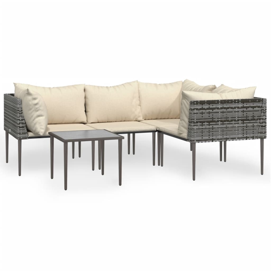 Garden Lounge Set Grey, Beige PE Rattan, Steel, Polyester Modular