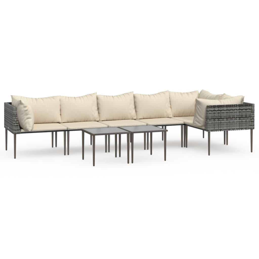 Garden Lounge Set Grey, Beige Poly Rattan, Steel, Polyester Medium