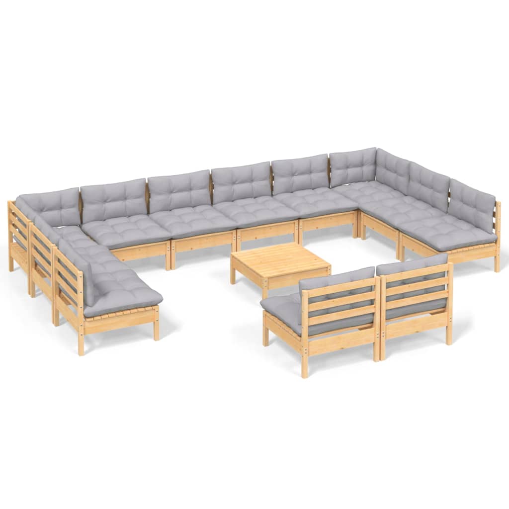 Garden Lounge Set Grey cushions, natural pine