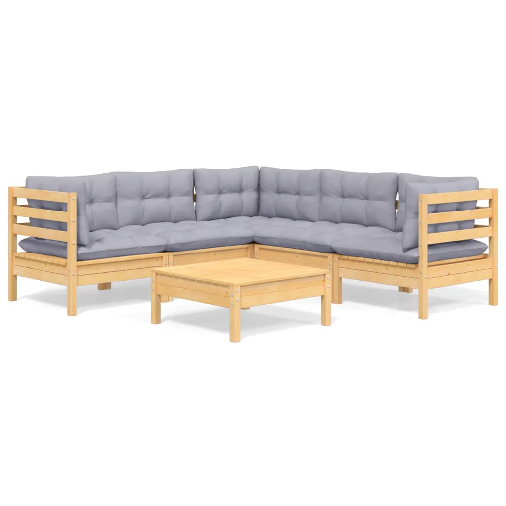 Garden Lounge Set Grey, Natural wood