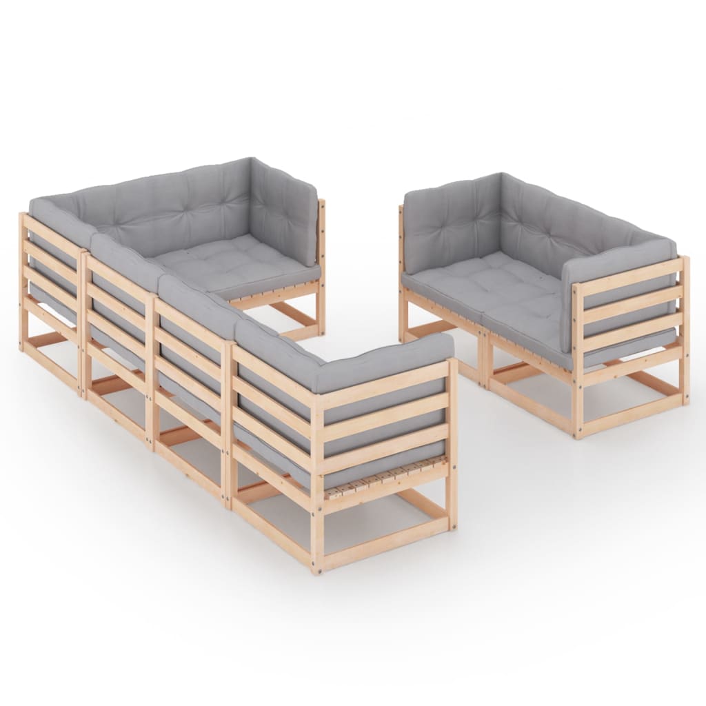 Garden Lounge Set Grey, Natural Wood