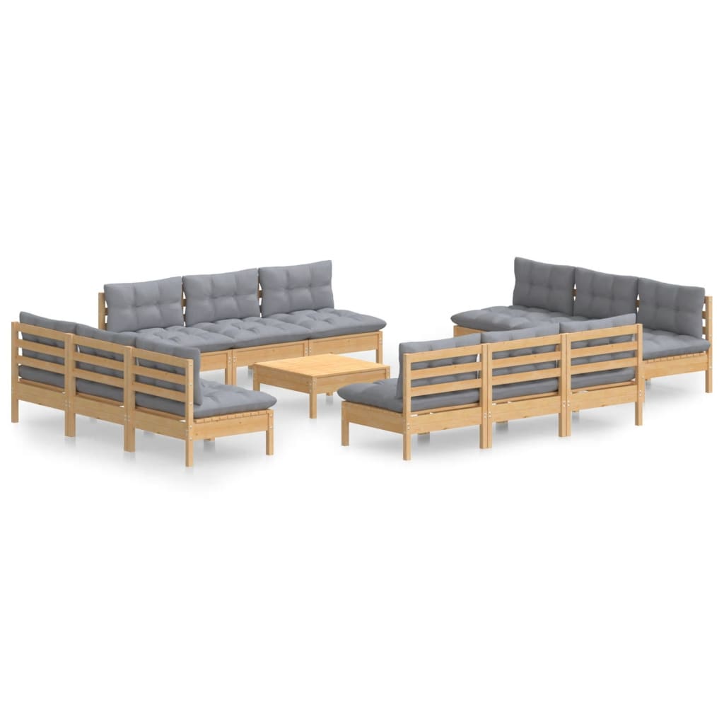 Garden Lounge Set Grey, Natural Wood