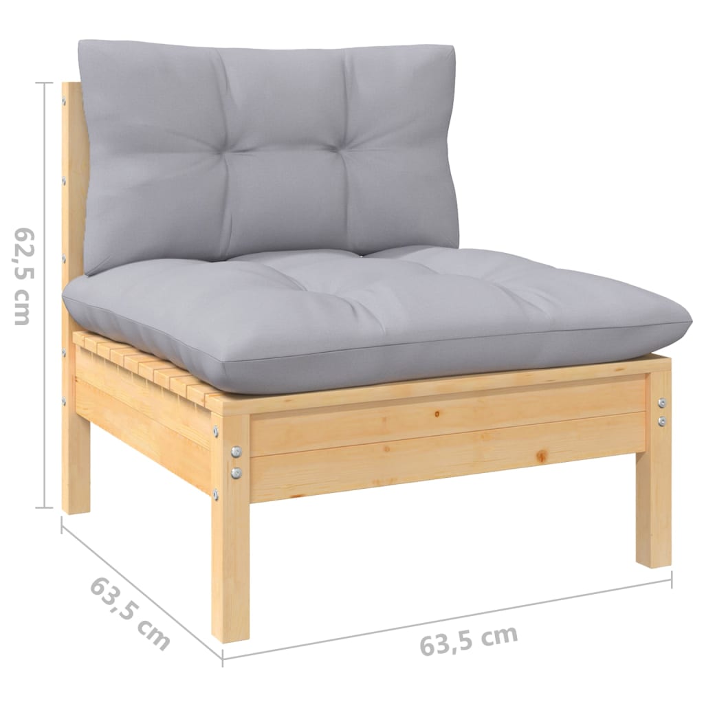 Garden Lounge Set Grey, Natural Wood
