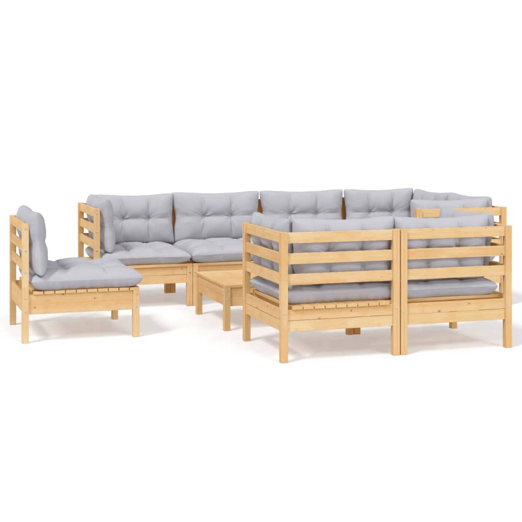 Garden Lounge Set Grey, Natural wood Solid pine wood, 100% polyester