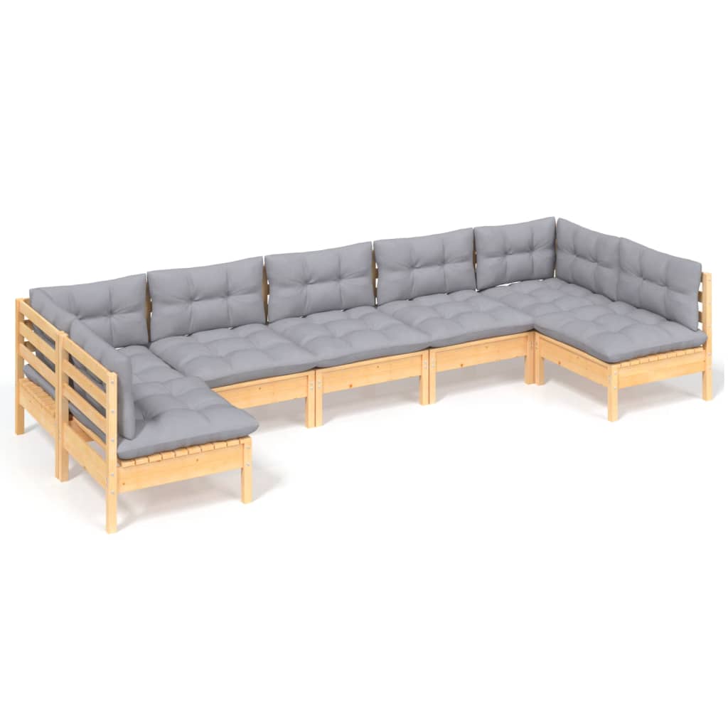 Garden Lounge Set Grey, Natural Wood Solid Pine wood, 100% Polyester