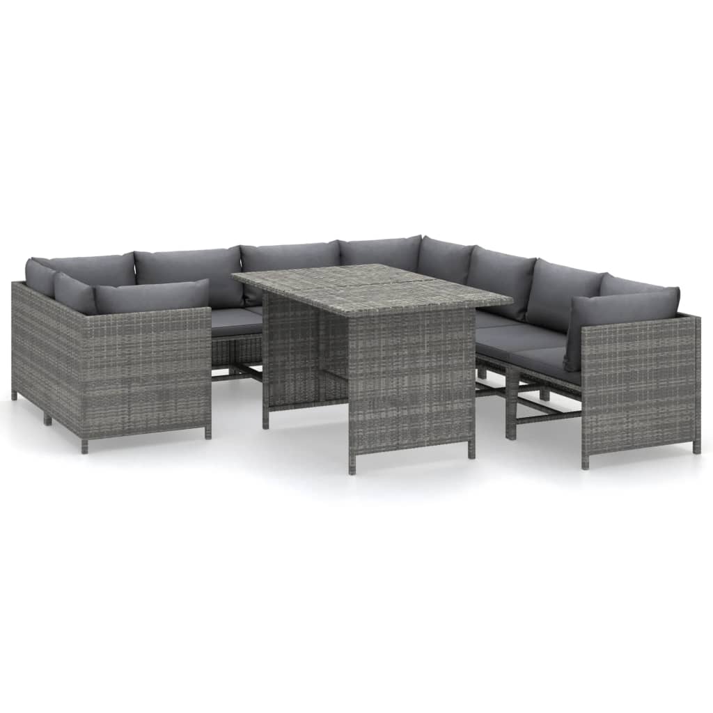 Garden Lounge Set Grey PE (polyethylene) rattan, powder-coated steel