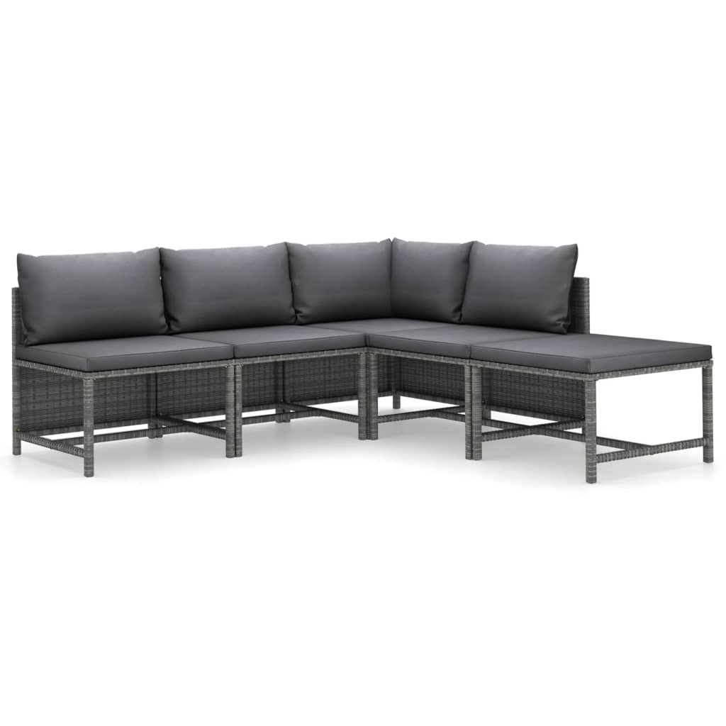 Garden Lounge Set Grey PE (polyethylene) rattan, powder-coated steel