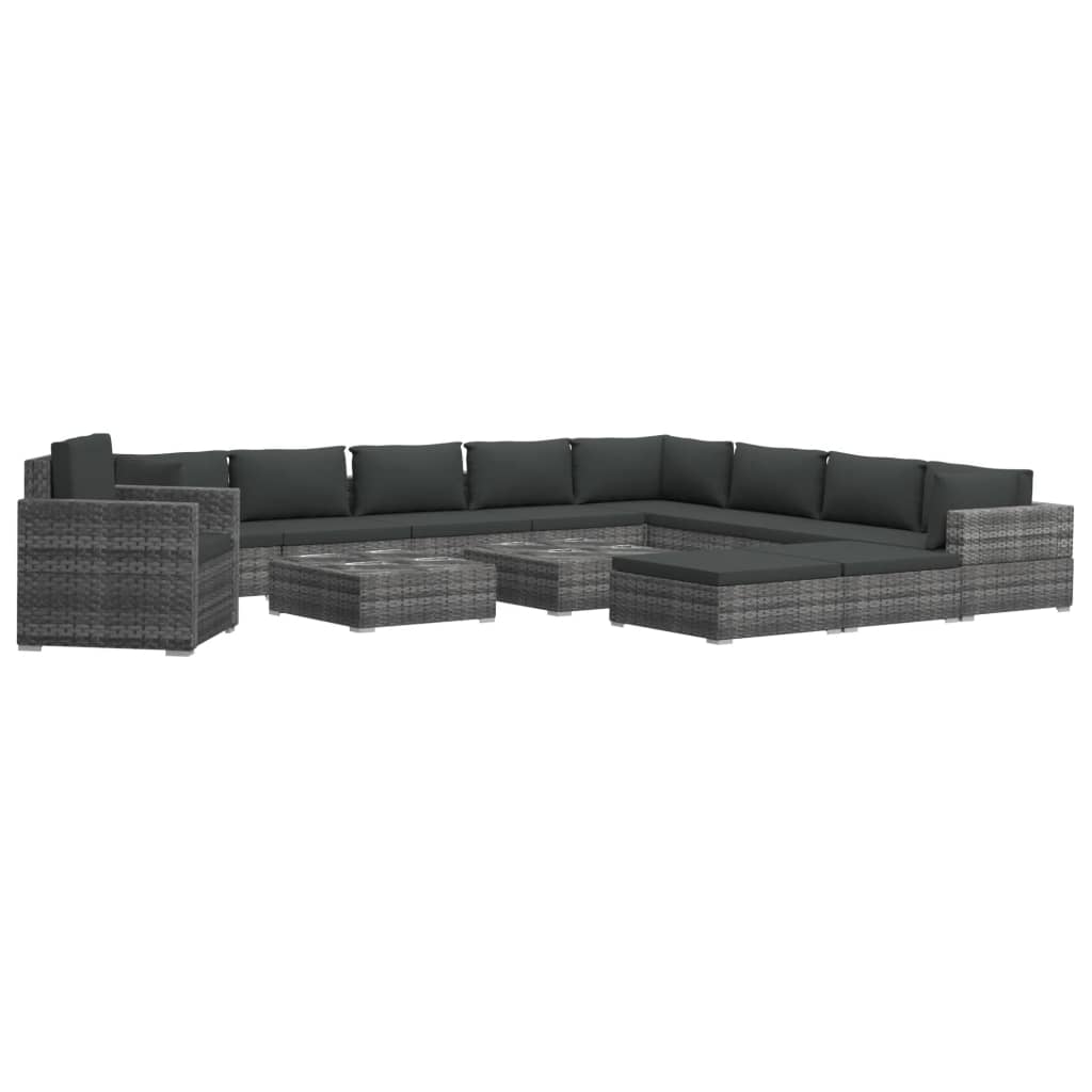 Garden Lounge Set Grey PE Rattan 13 Piece Set Modular