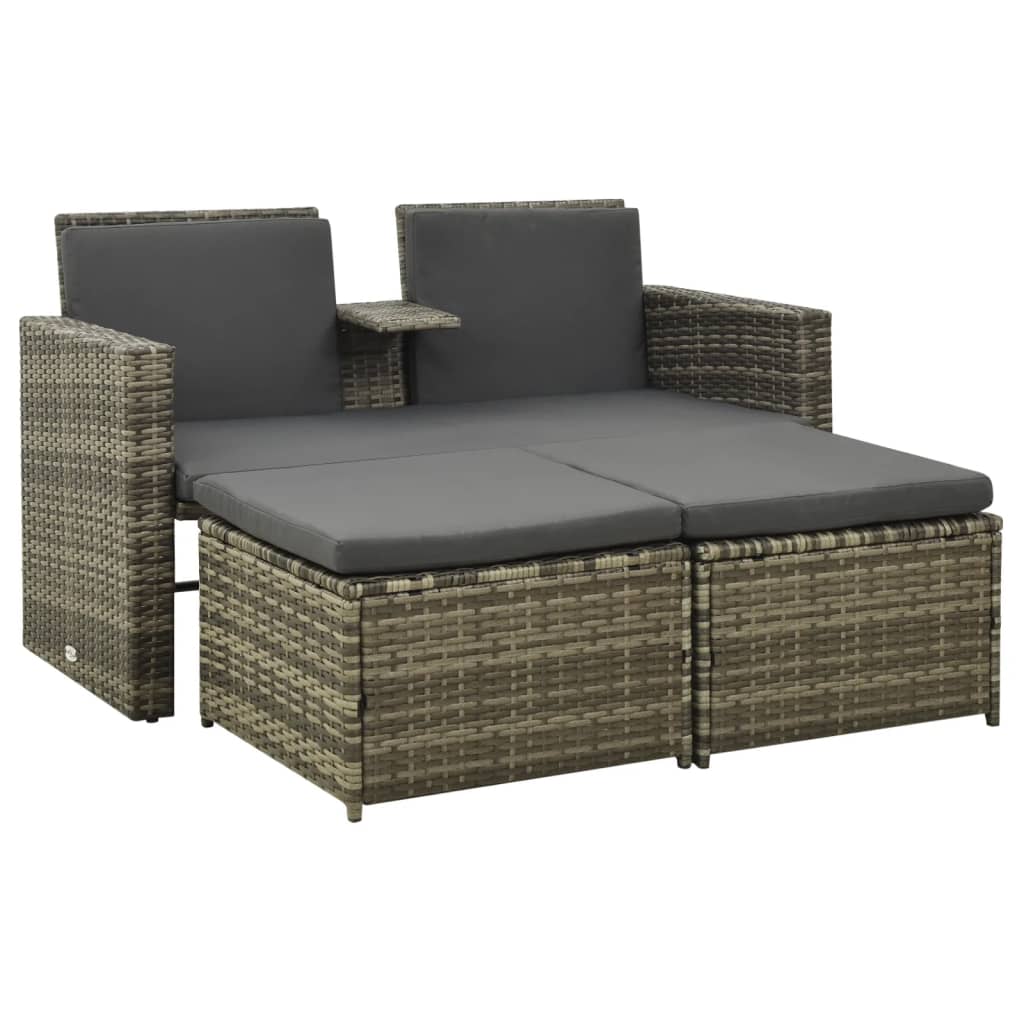 Garden Lounge Set Grey PE rattan 3 Piece Set Adjustable Footrests
