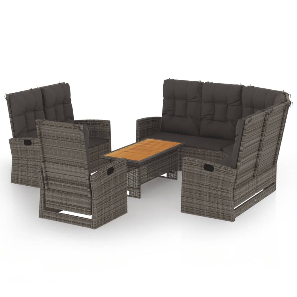 Garden Lounge Set Grey PE Rattan 4 Piece Set Adjustable Armrests
