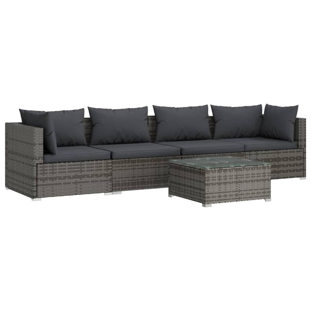 Garden Lounge Set Grey PE rattan 5 Piece Set Modular