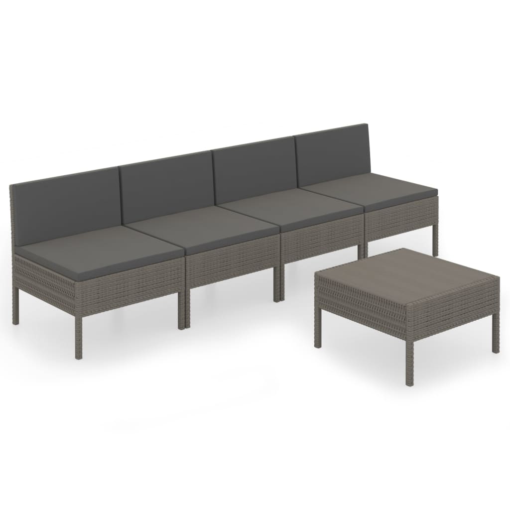 Garden Lounge Set Grey PE rattan 5 Piece Set Modular