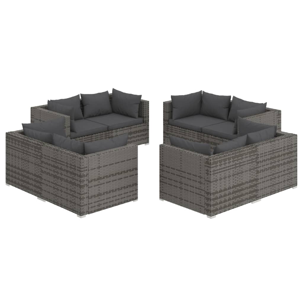 Garden Lounge Set Grey PE rattan 8 Piece Set Modular