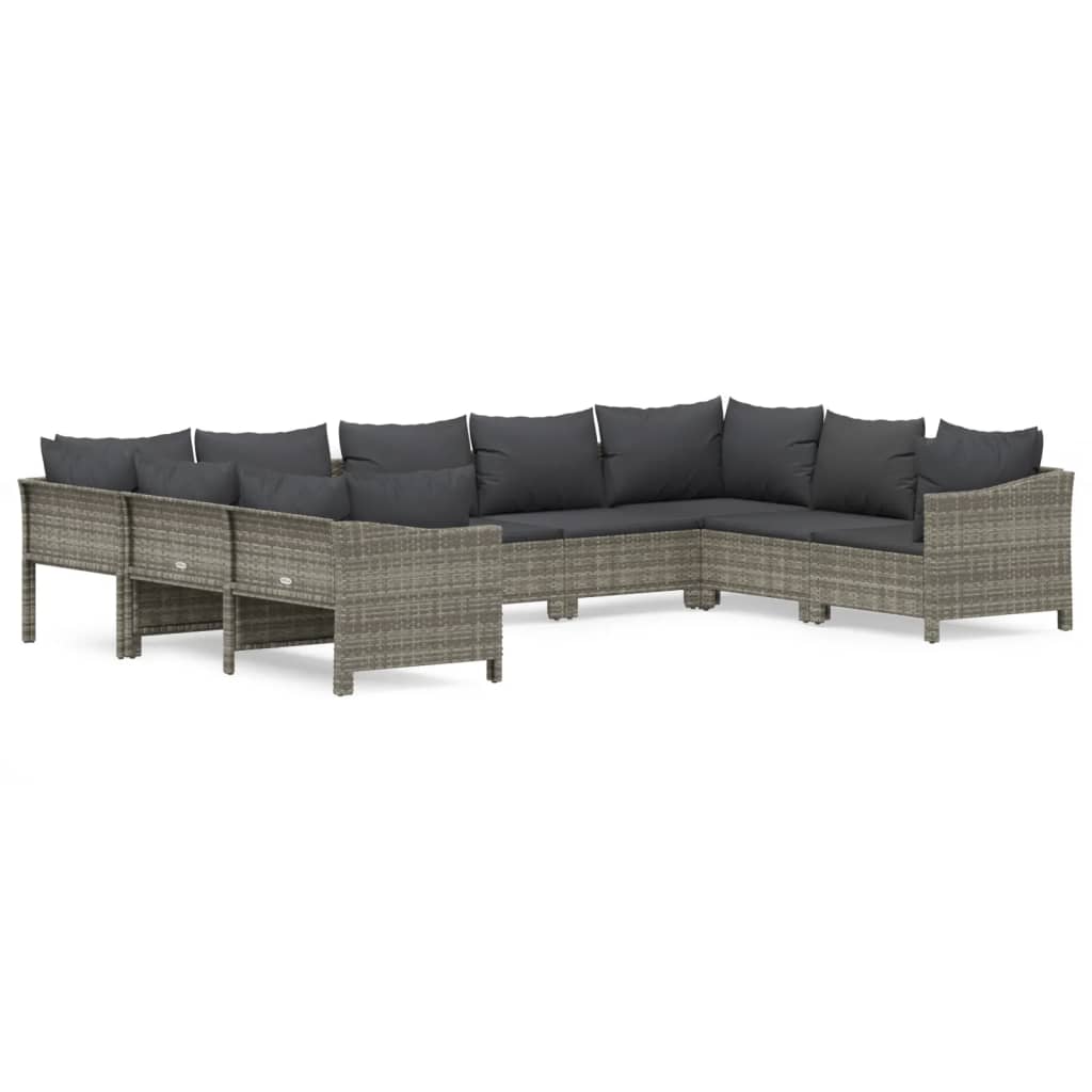 Garden Lounge Set Grey PE Rattan 9 Piece Modular