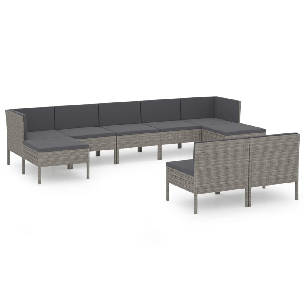Garden Lounge Set Grey PE rattan 9 Piece Set Modular