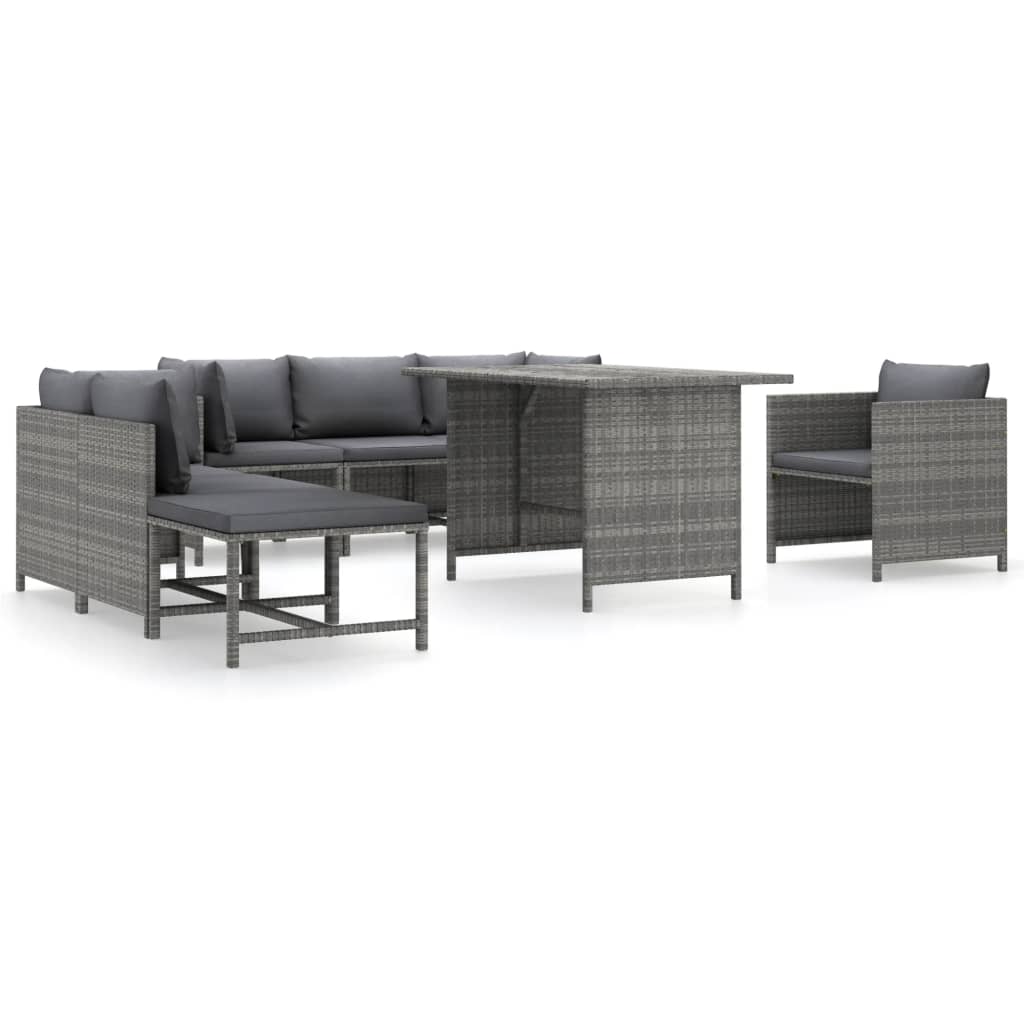 Garden Lounge Set Grey PE rattan Eight-piece Removable Covers