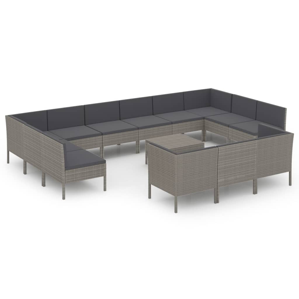 Garden Lounge Set Grey PE rattan Large Removable Covers