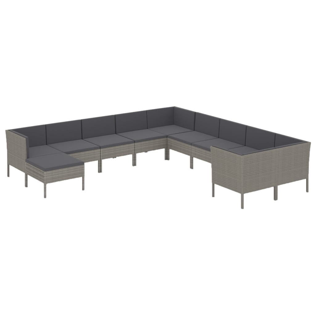 Garden Lounge Set Grey PE Rattan, Powder-Coated Steel, 100% Polyester