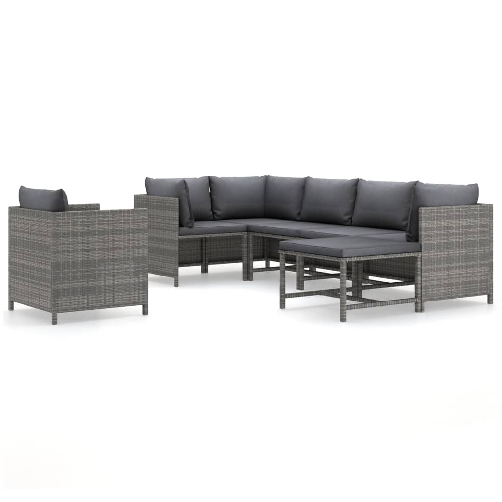 Garden Lounge Set Grey PE Rattan, Powder-Coated Steel 7-Piece Set