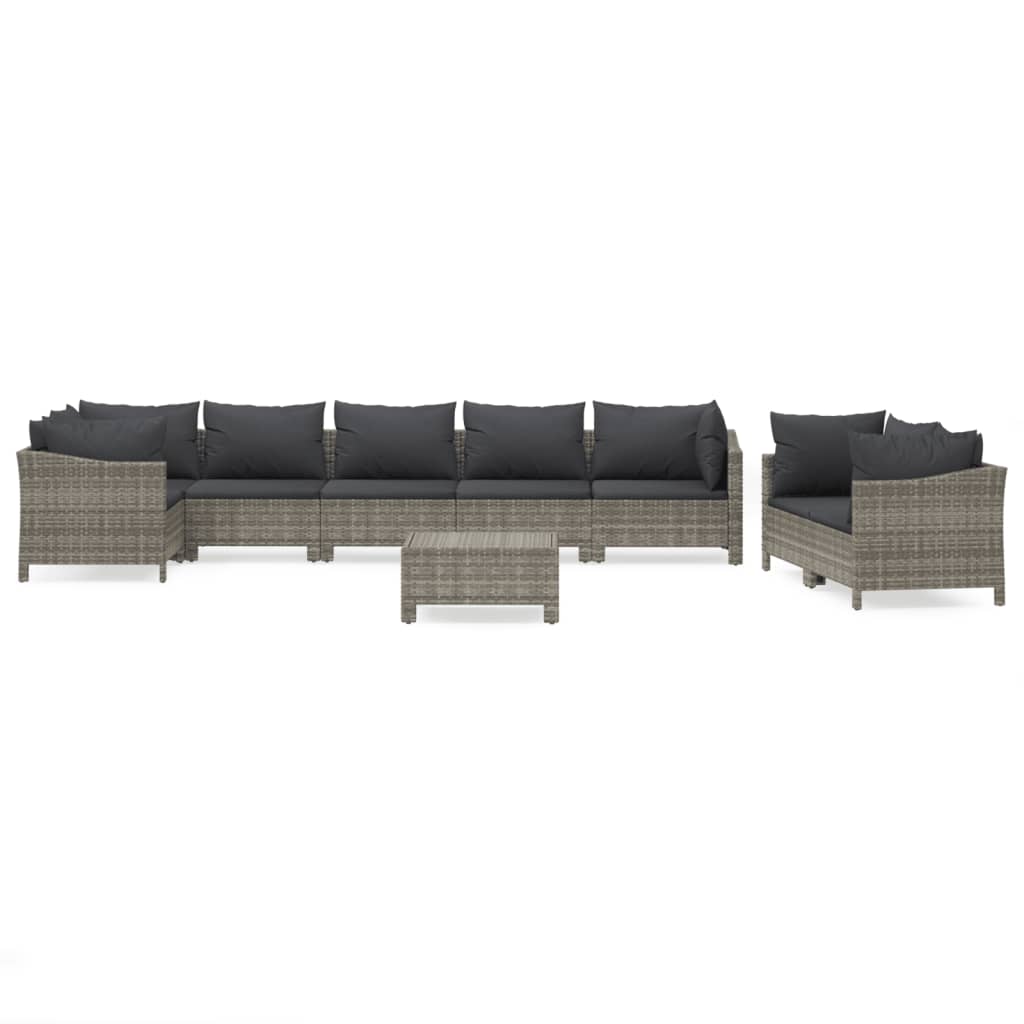 Garden Lounge Set Grey PE rattan, powder-coated steel 9 Piece