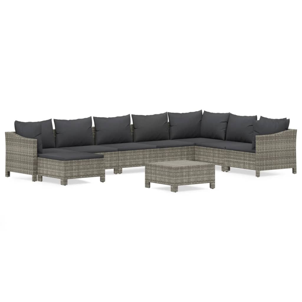 Garden Lounge Set Grey PE Rattan, Powder-Coated Steel 9 piece