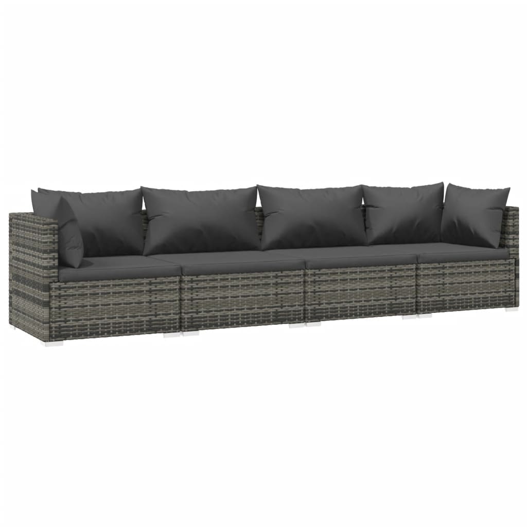 Garden Lounge Set Grey PE rattan, powder-coated steel, fabric