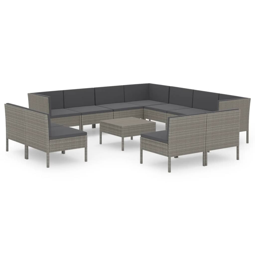 Garden Lounge Set Grey PE rattan, powder-coated steel, fabric Large
