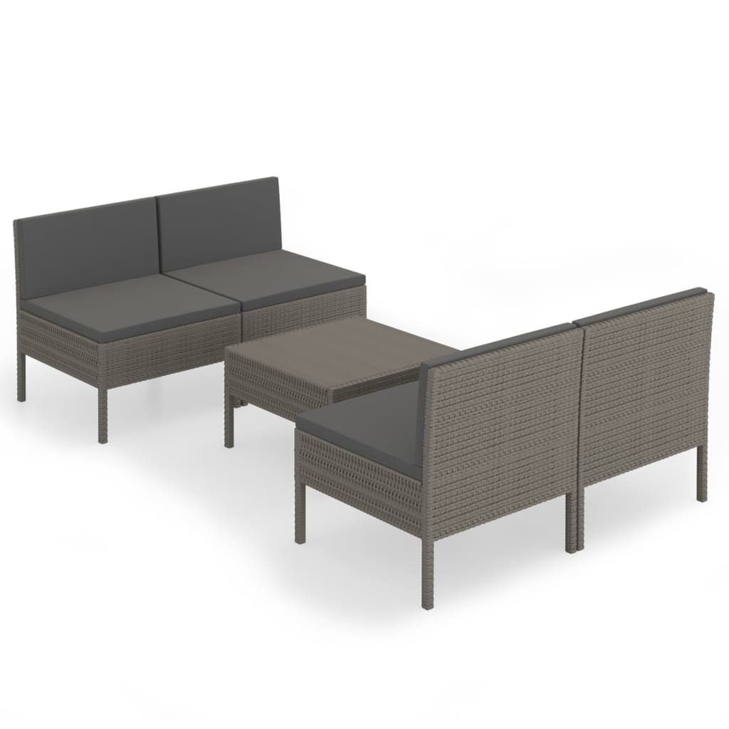 Garden Lounge Set Grey PE Rattan, powder-coated steel, fabric
