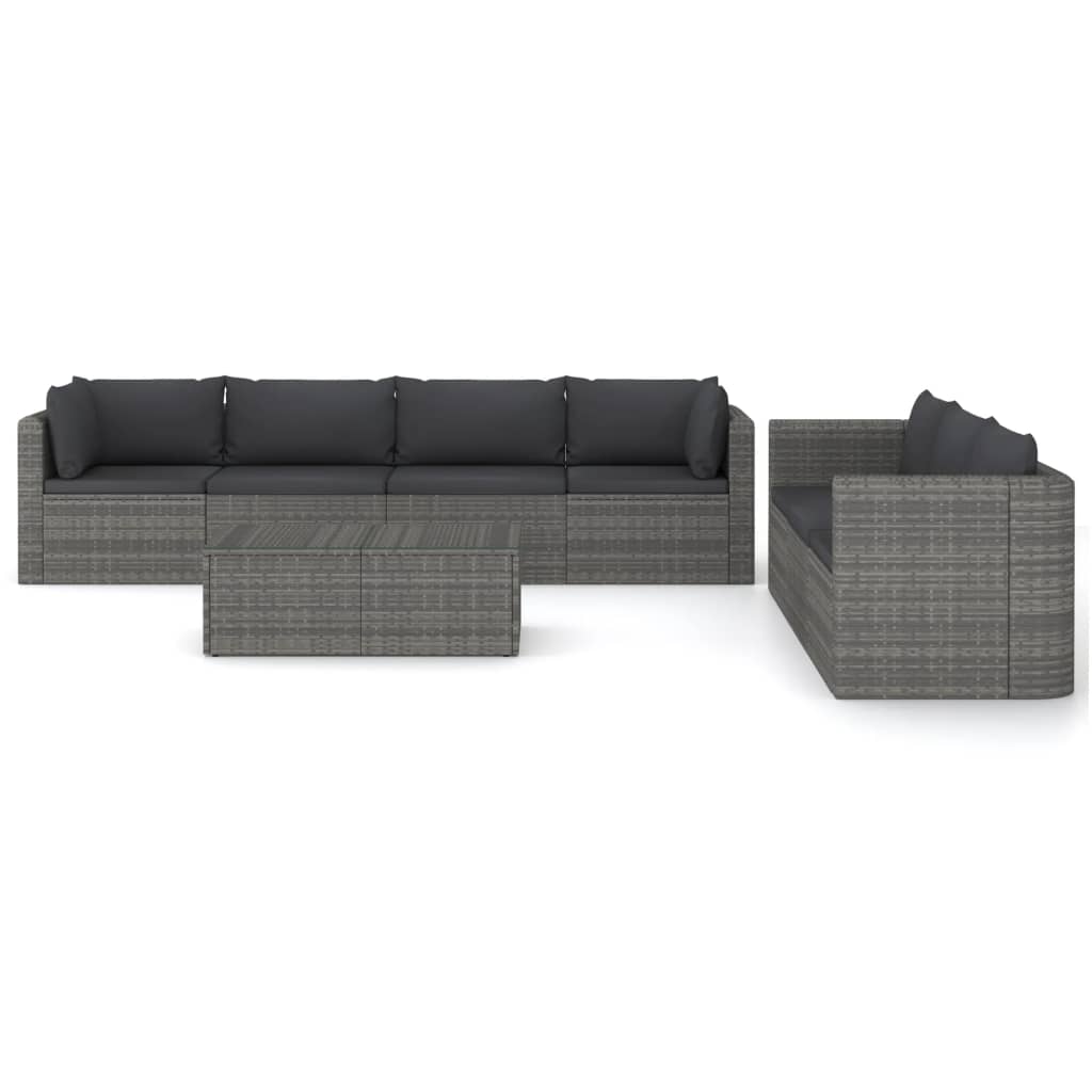 Garden Lounge Set Grey PE Rattan, Powder-Coated Steel, Glass Large