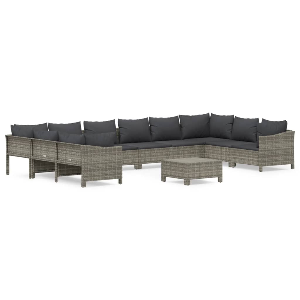 Garden Lounge Set Grey PE rattan, powder-coated steel Large