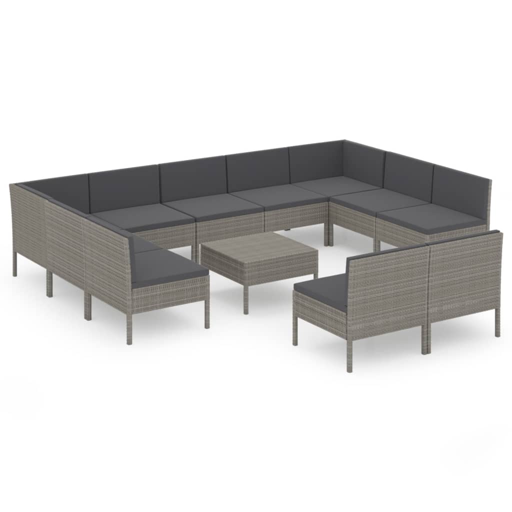 Garden Lounge Set Grey PE rattan, powder-coated steel Large