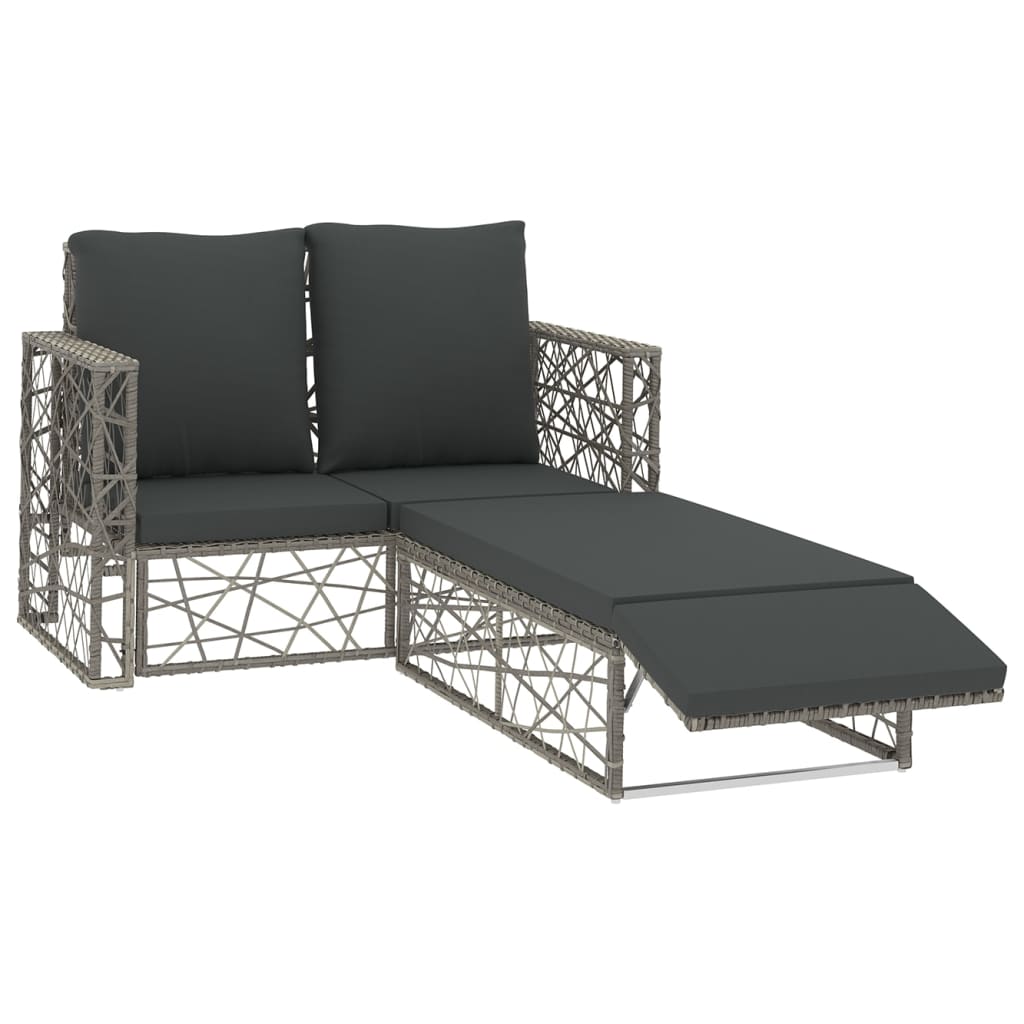 Garden Lounge Set Grey PE Rattan, Powder-Coated Steel Medium