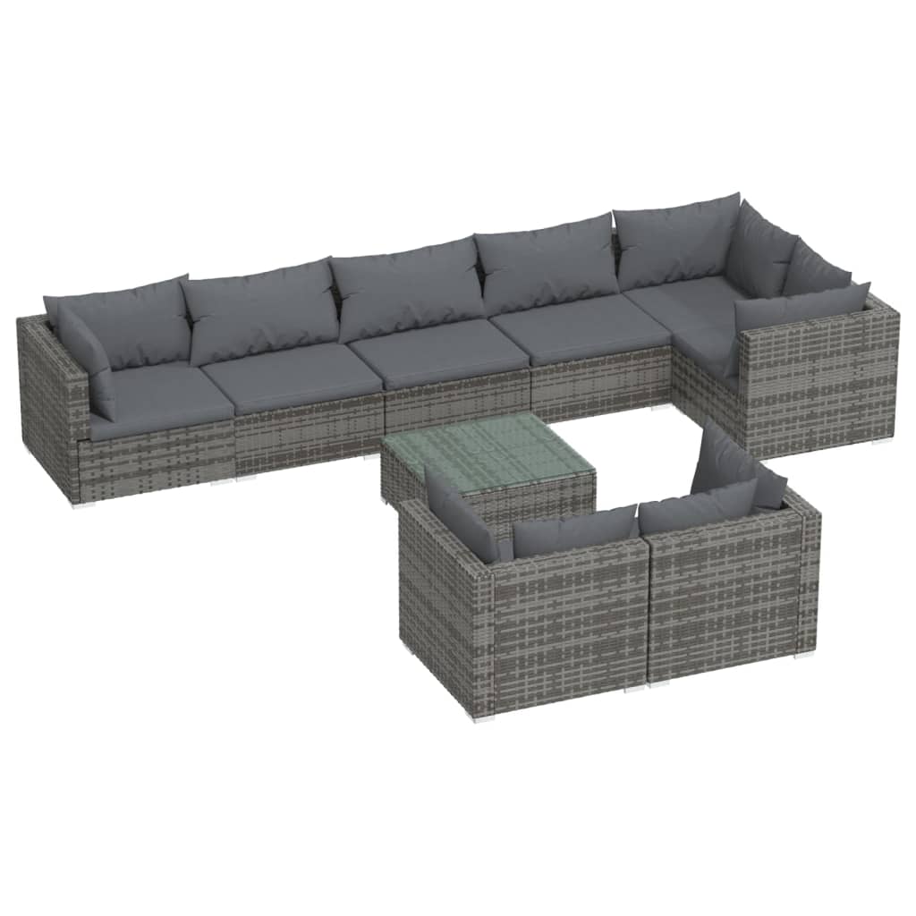 Garden Lounge Set Grey PE rattan, powder-coated steel, plastic, glass